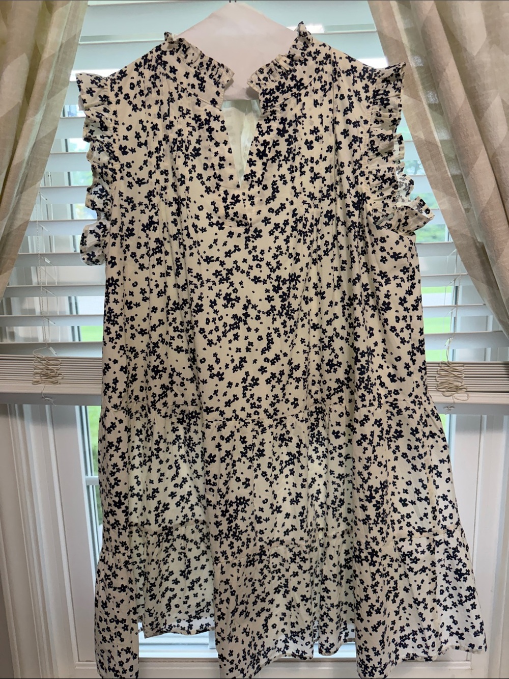 Pinch Cream Dress with Navy blue  Floral Print